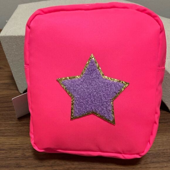 NWT Mavi Bandz Star Varsity Nylon Pink Bag With Purple Chenille Star. - Picture 1 of 6